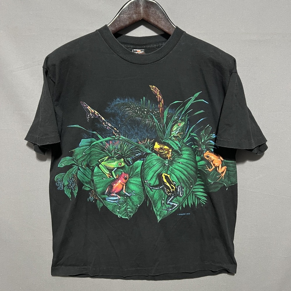 Vintage Signal Sport Shirt Mens Large Black Frog Rainforest Graphic Tee T-Shirt